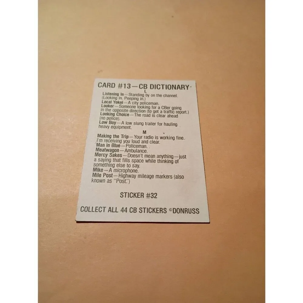 Vintage 1978 Donruss CB Convoy Sticker Trading Card CB Dictionary Show Your Card